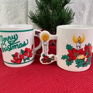 VTG Christmas Mugs with Shaped Handles Love Mug 1988